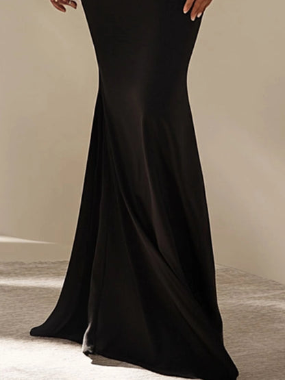 Elegant Formal Dress Black White Color-block V Neck Long Sleeve Maxi Dress