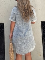 loveedsTM-Short Sleeve Casual Denim Shirt Dress