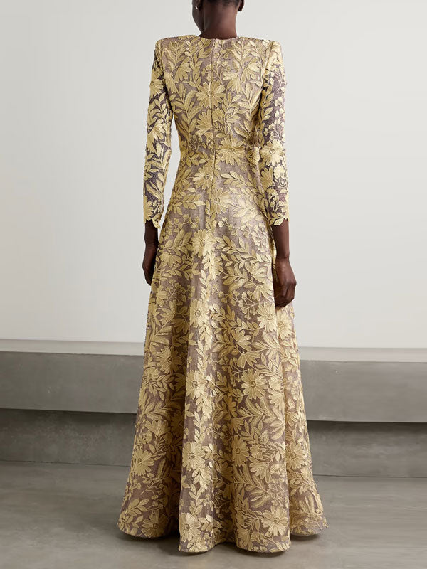 Metallic Appliquéd Embellished Tulle Gown