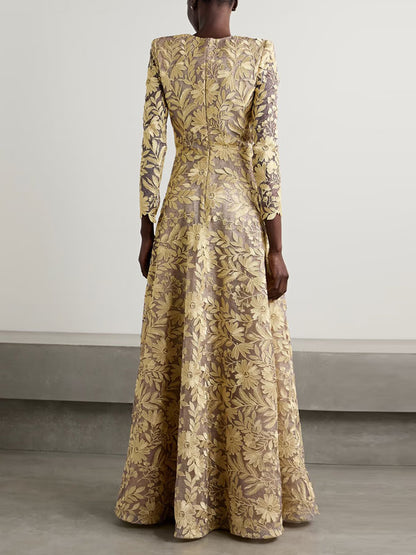 Metallic Appliquéd Embellished Tulle Gown