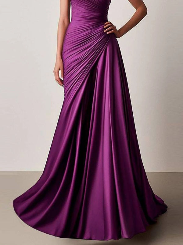Formal Pleated Dress Purple Strapless Floor-Length Dress