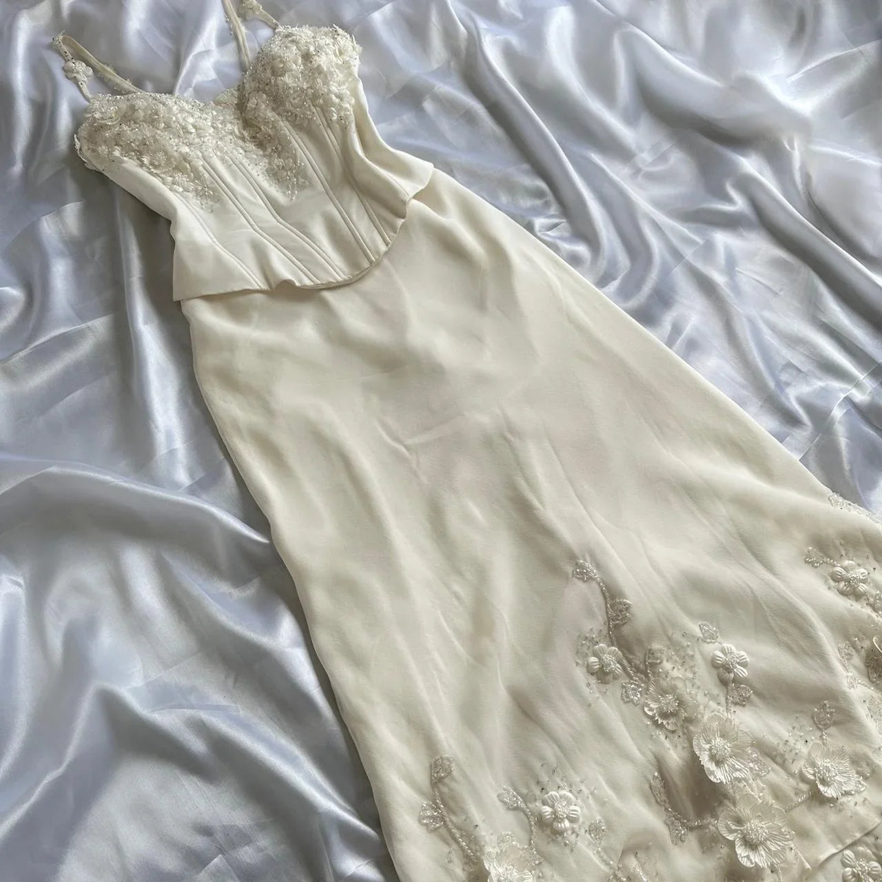 Ivory Luxury Gorgeous Fashion Exquisite flowers Beading Long Chiffon Elegant Ball Gown Evening Dress Party Dress gh3287