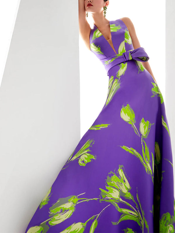 V-Neck Sleeveless Print Maxi Dress