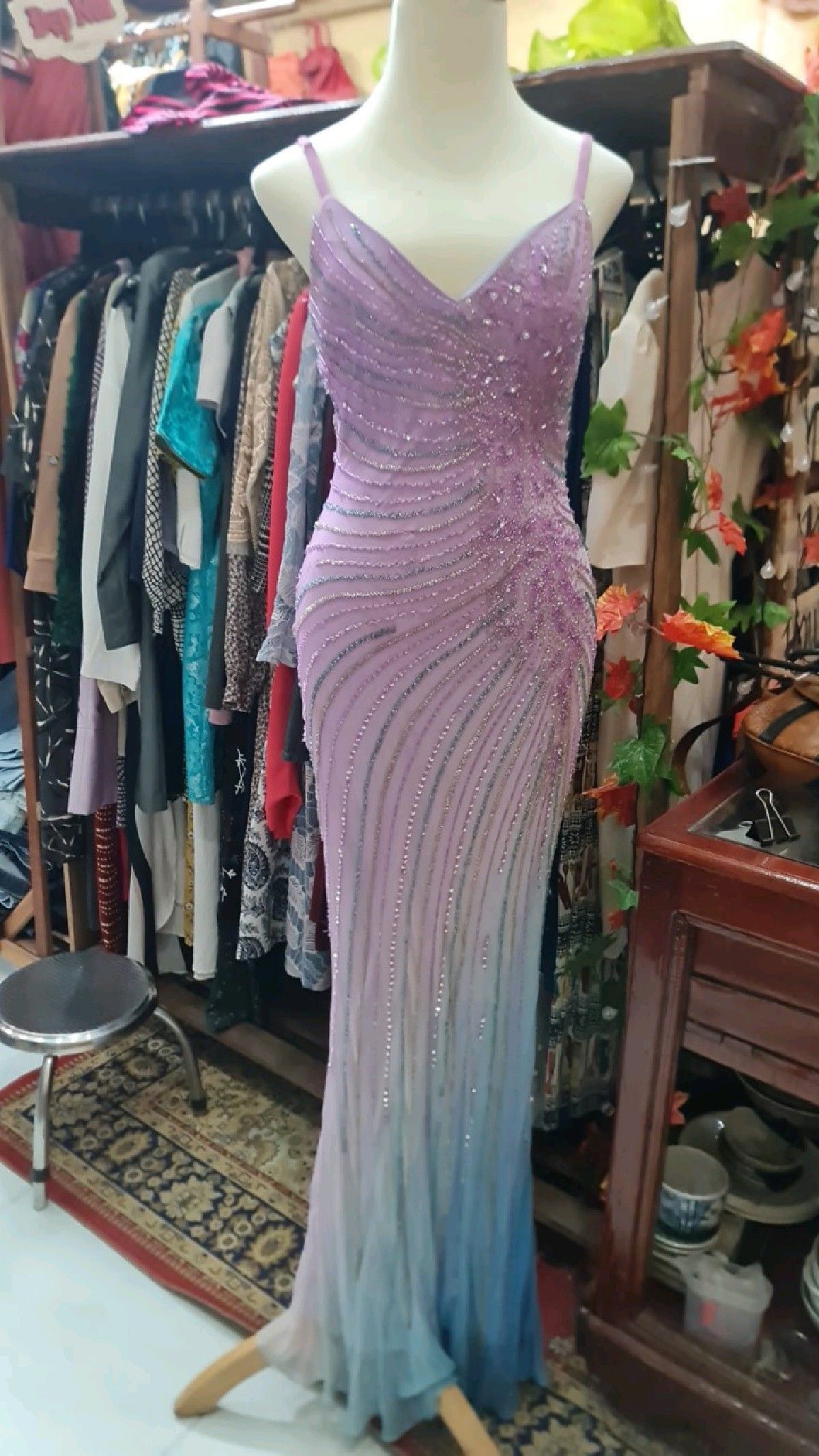 Pink Blue Shiny Fashion Gradient Long Exquisite Beaded Long Chiffon Prom Dress Evening Dress Party Dress gh5132