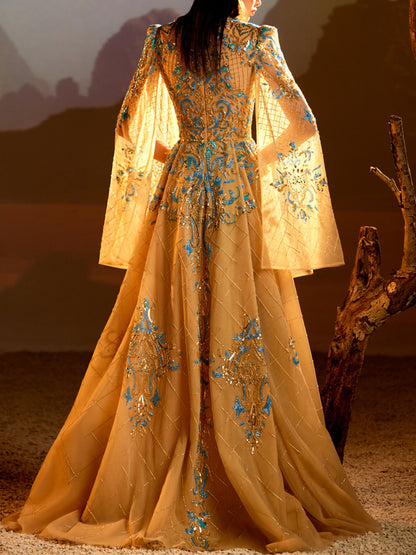 Mermaid High Neck Satin Ruffle Gown