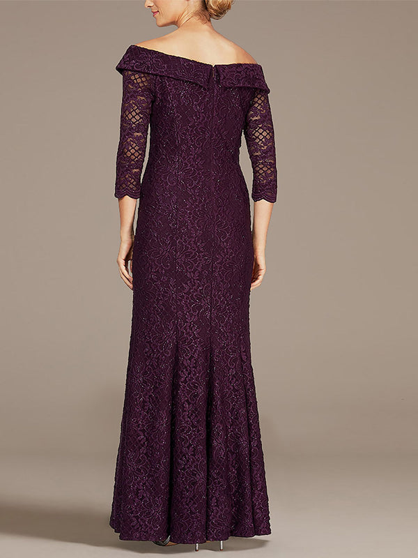 Off-Shoulder Cuff Lace 3/4 Sleeve Dress