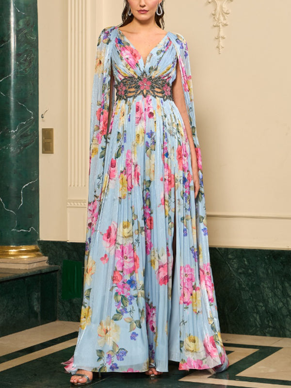 Waist-hugging Chiffon Print Party Dress