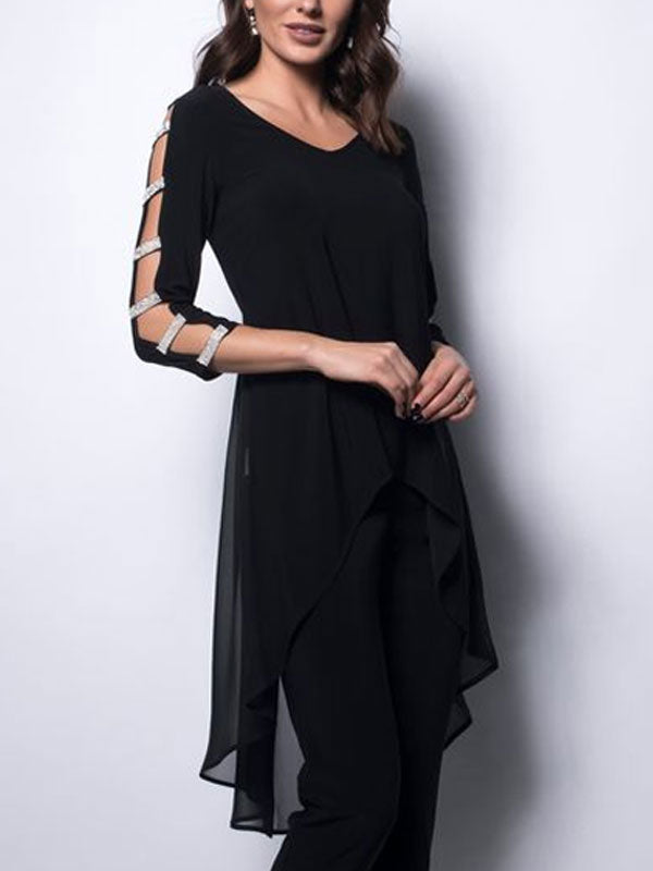 Tulle solid color simple chiffon temperament ladies set