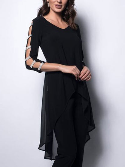 Tulle solid color simple chiffon temperament ladies set