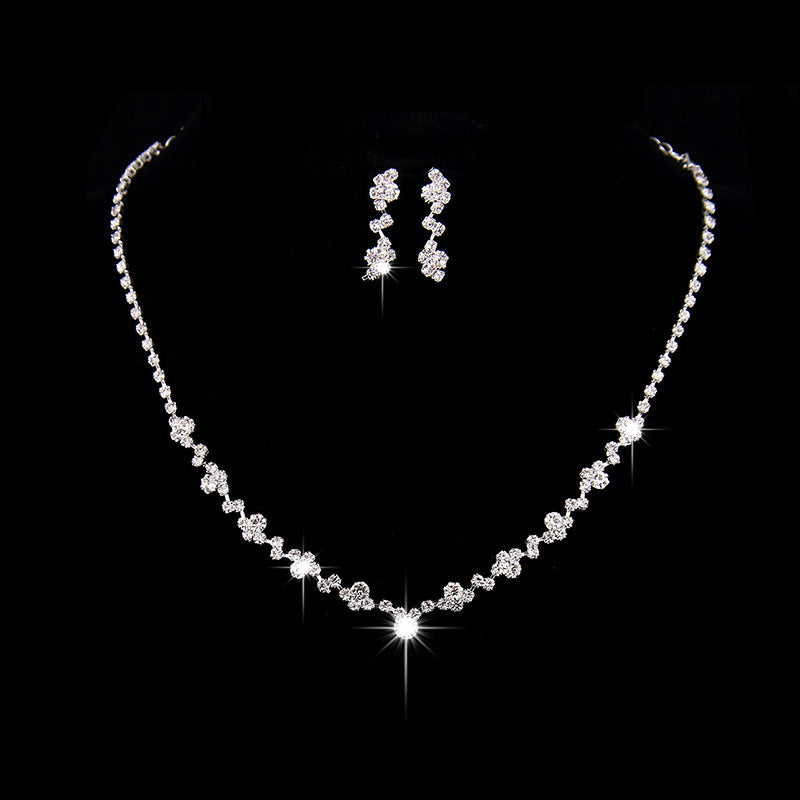 Brilliant Full Diamond Zircon Drop Necklace and Earrings Set