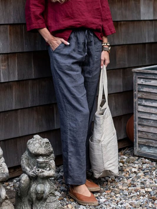 Solid Color Women's Cotton and Linen Pants