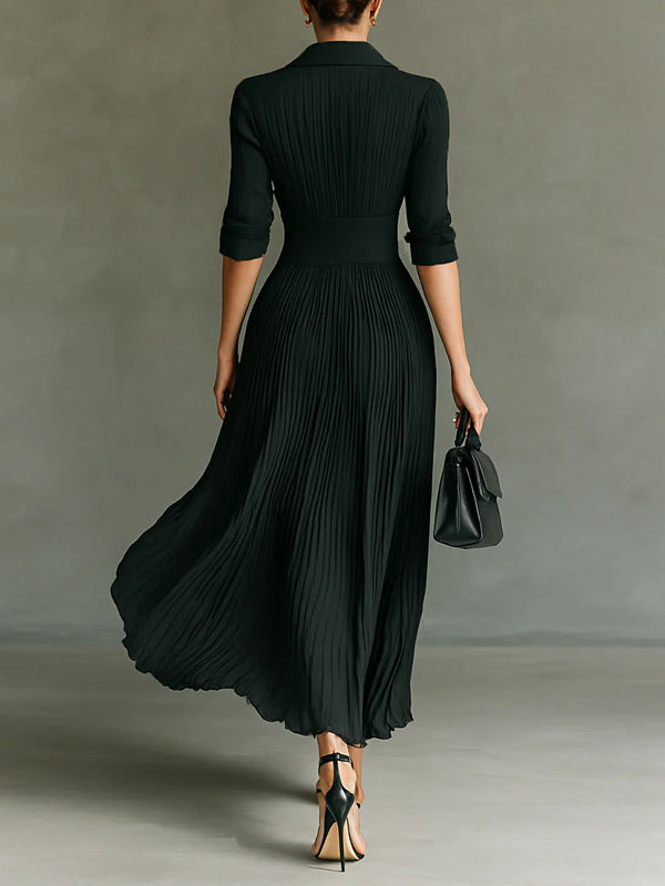 Chiffon Pleated Elegant Shirt Collar Women's Dress