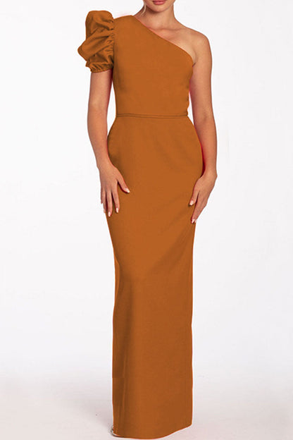 loveedsTM-Casual Solid Backless Oblique Collar Long Dresses