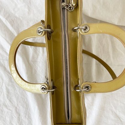 Dior Lady Dior Large Beige Patent Leather Bag