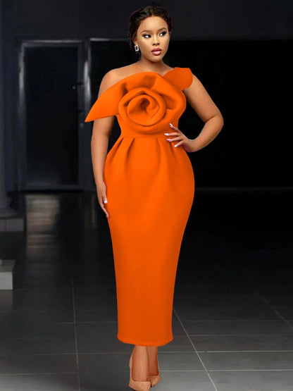 loveedsTM- Women Party Dress Slim Bodycon Sexy One Strap Big Flower Event Christmas Birthday Elegant African Gowns Wedding Guest Robes New