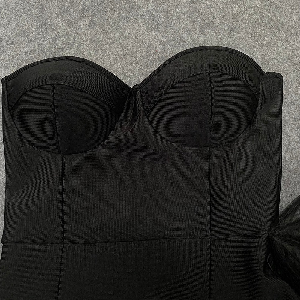 loveedsTM - 2024 New Bandage Dress Sexy Bodycon Women Mesh Strapless Party Club Evening Elegant Black White Clothes