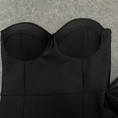 loveedsTM - 2024 New Bandage Dress Sexy Bodycon Women Mesh Strapless Party Club Evening Elegant Black White Clothes