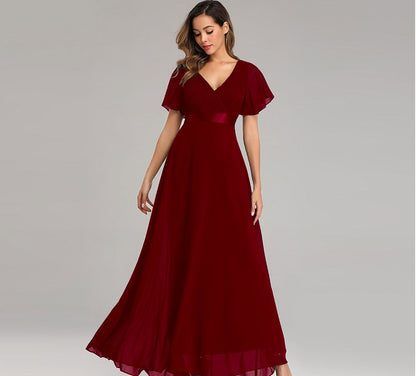 loveedsTM- Evening Dresses Elegant V-Neck Ruffles Chiffon Formal Evening Gown  Robe Vestidos De fiesta Dress for Wedding Party