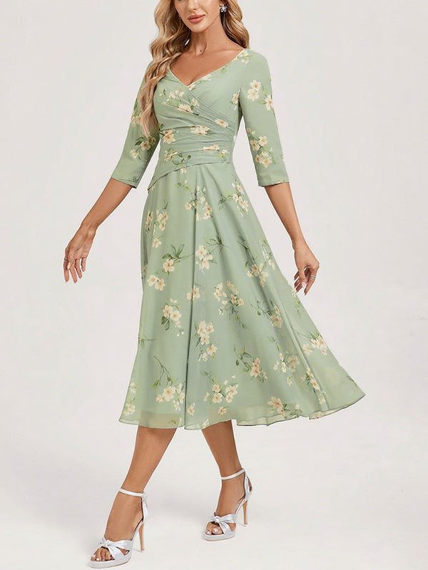 Temperament V-neck Elegant Floral Women's Dress