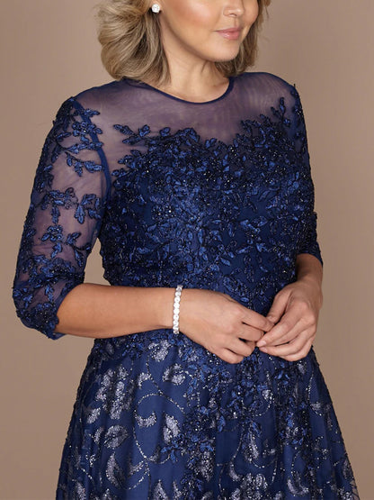 Round Neck Lace Solid Color Maxi Dress