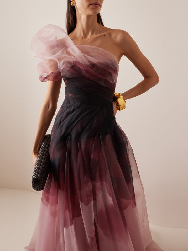 Off-shoulder Mesh Maxi Dress