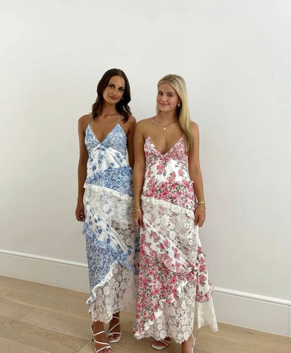 Blue Elegant Floral Delicate Lace Long Ball Gown Birthday/Garden Party Dress Evening Dress Prom Dress Holiday Date Night Dress gh4109