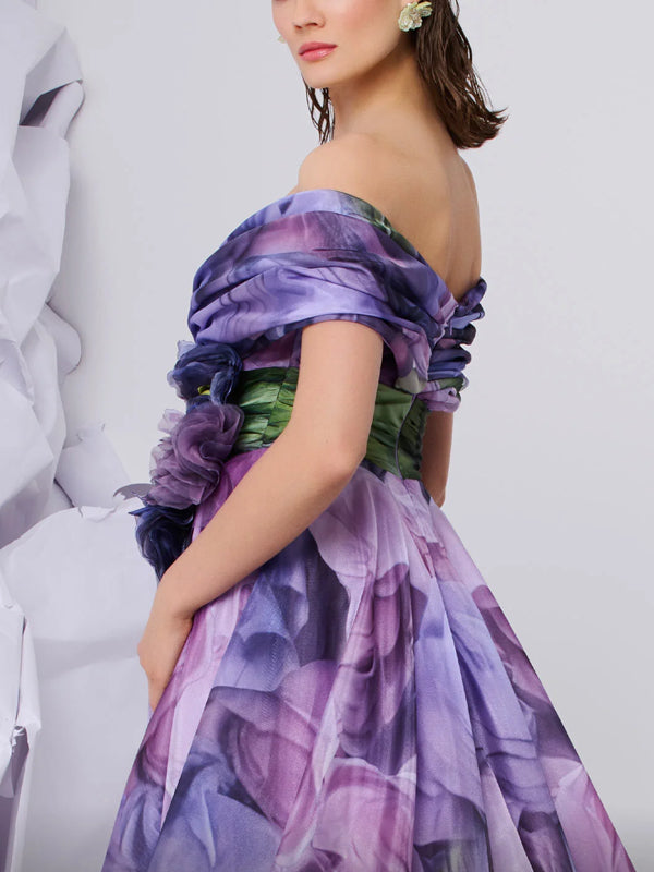 A-line Pleated Long formal Printed Evening Gown