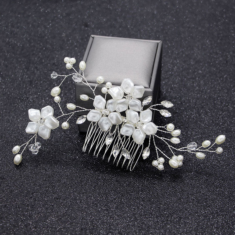 White Crystal Evening Plate Hair Comb
