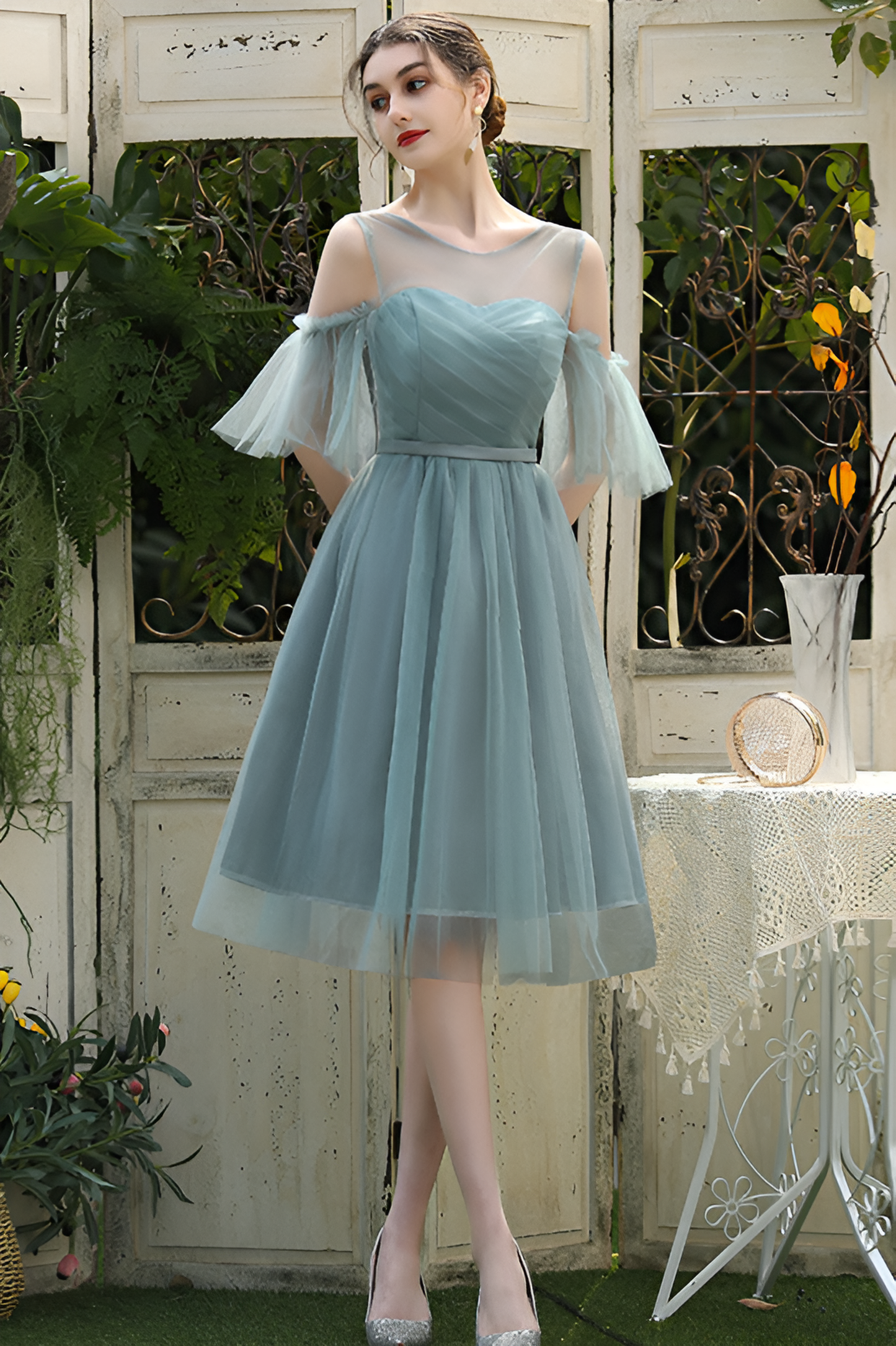 loveedsTM-Elegant Mesh Bridesmaid Dress