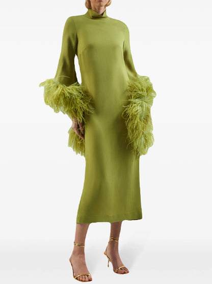 Solid Color Feathers Midi Dress
