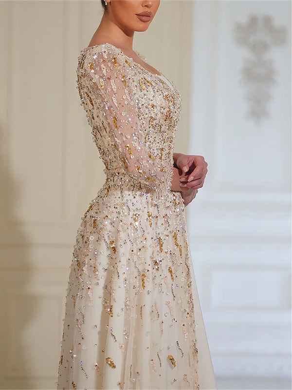 Women's Sequin Mesh Prom Maxi Dress