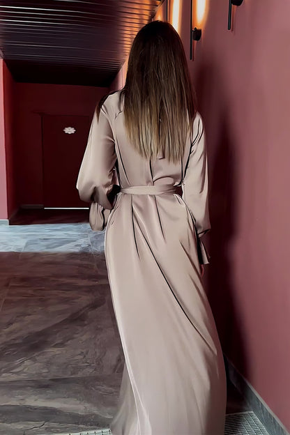 loveedsTM-Solid Color Satin Long Sleeve Loose Dress