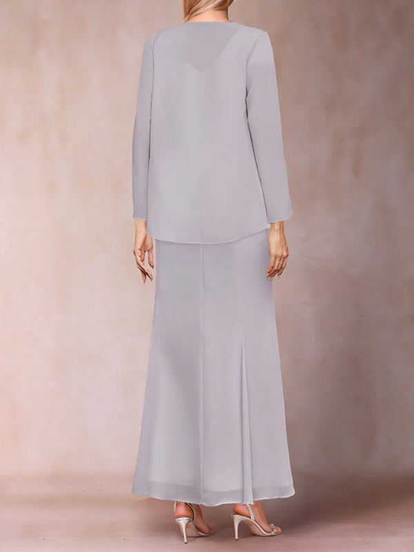 Sheath/Column V-Neck Ankle-Length Evening Dresses With Jacket & Sequins