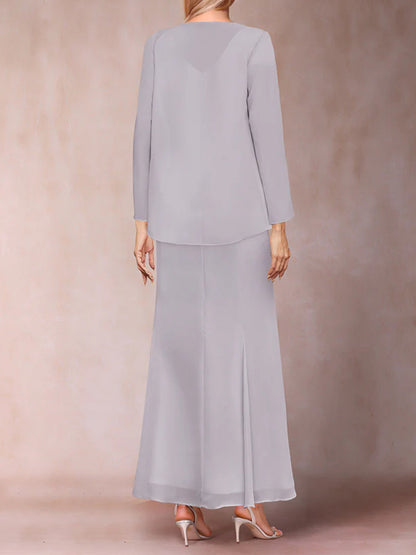 Sheath/Column V-Neck Ankle-Length Evening Dresses With Jacket & Sequins