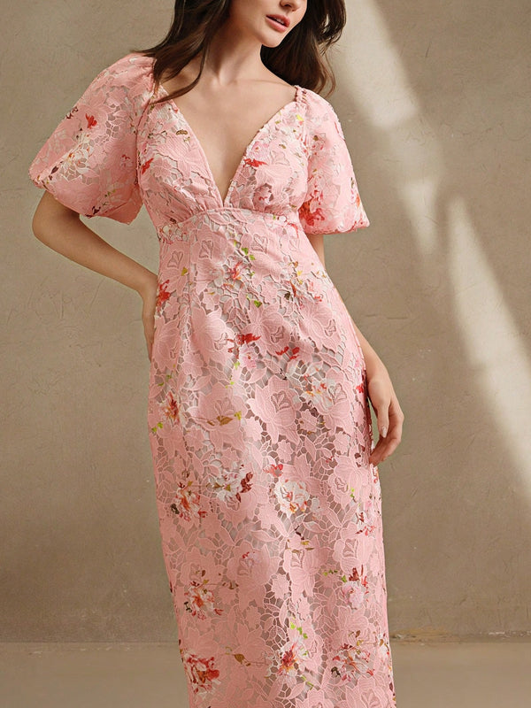 Women's Woven Water-Soluble Bubble Short Sleeved Dress