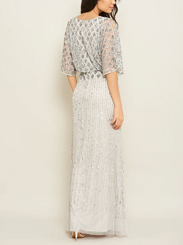 Diamond Pattern Sequin Decoration Embellished Long Dress