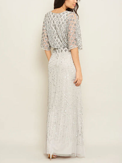 Diamond Pattern Sequin Decoration Embellished Long Dress