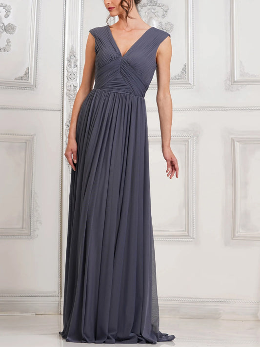 V-neck Sleeveless Solid Color Maxi Dress