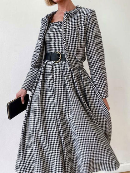 Casual Vintage Temperament Plaid Women's Dress Sets