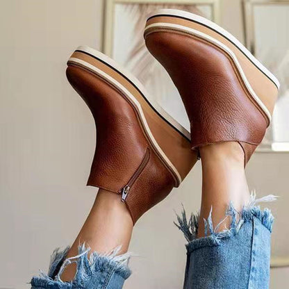 Short boots side zipper casual ladies single shoes