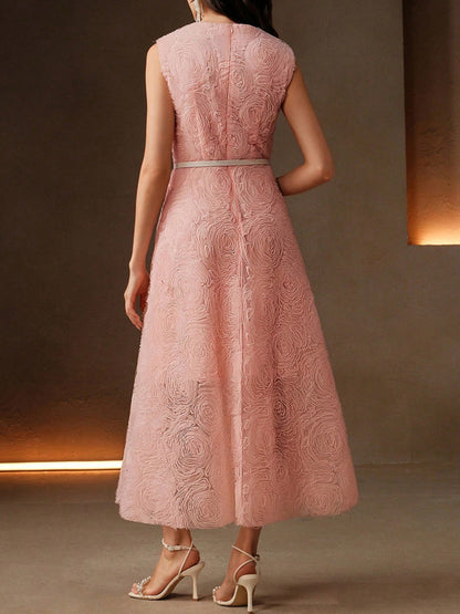 Women's 3D Flower Pearl Embellished Waist Dress