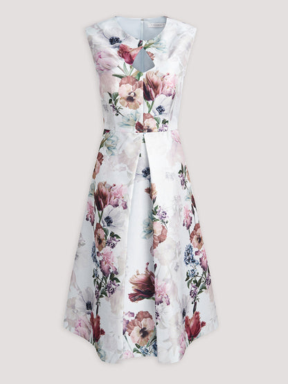 Crew Neck Sleeveless Printed Midi Dress