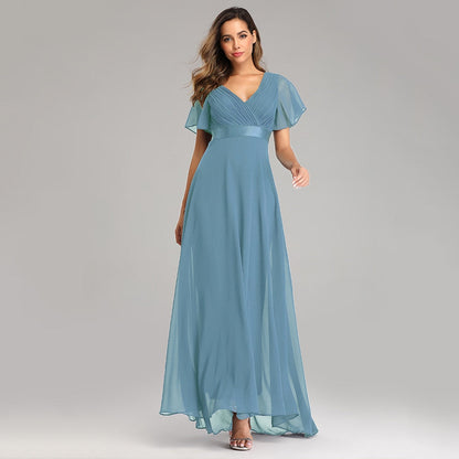 loveedsTM- Evening Dresses Elegant V-Neck Ruffles Chiffon Formal Evening Gown  Robe Vestidos De fiesta Dress for Wedding Party