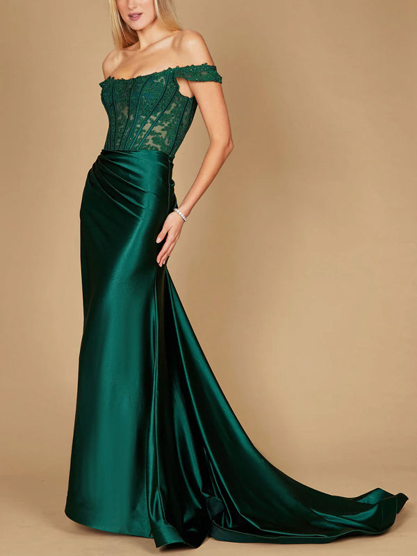 Solid Color Tube Top Lace Maxi Dress