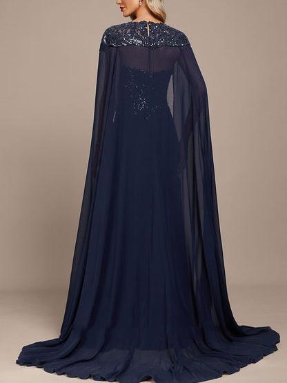 Round Neck Lace Trailing Evening Dress