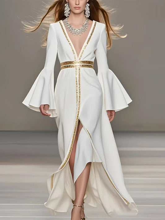 White V-neck Maxi Dress