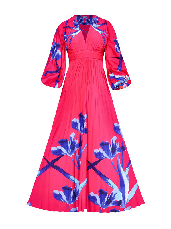 V-neck Elegant Holiday Flowers Women's Dress