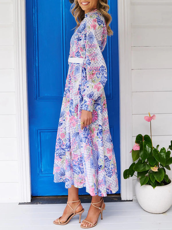 V Neck Simple Printed Holiday Women's Dress