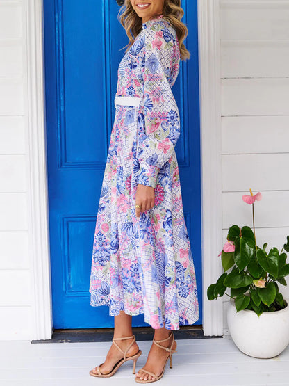 V Neck Simple Printed Holiday Women's Dress