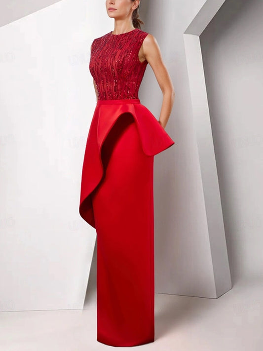 Round Neck Sequined Solid Color Maxi Dress
